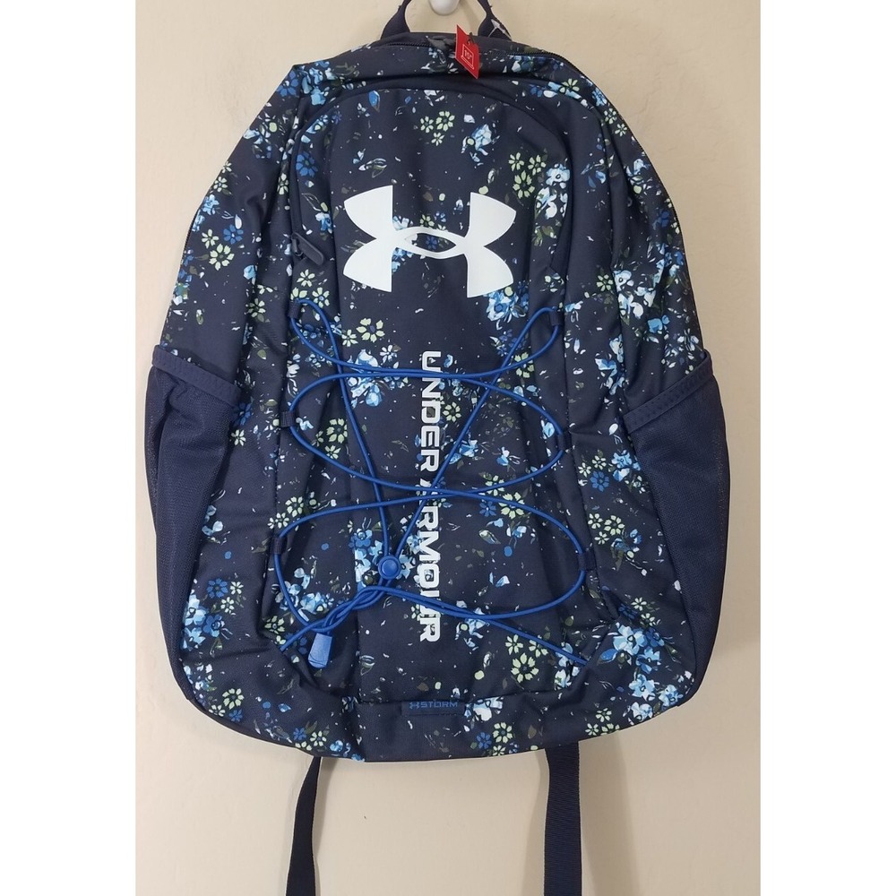Under Armour Hustle Sport Backpack UA Storm Fits 15" laptop Navy Blue Floral NEW